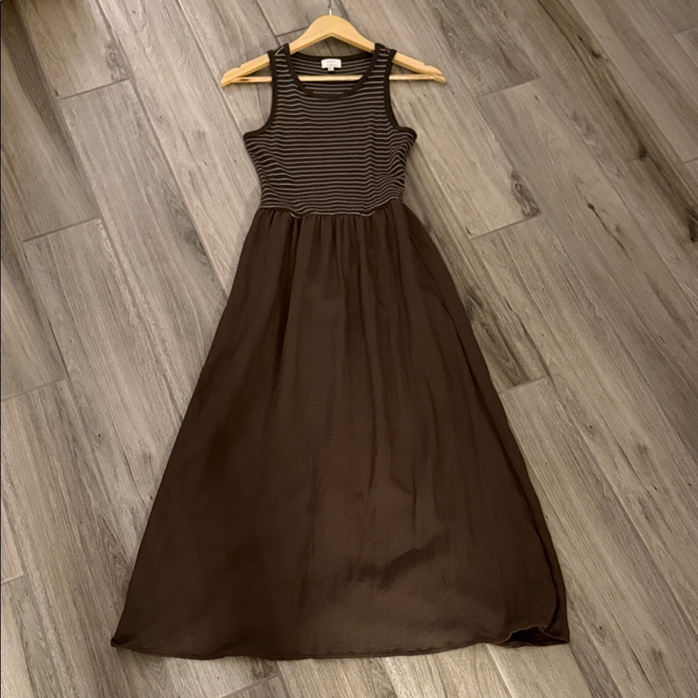 Z Supply Brown Maxi Tank Dress with Striped Bodice